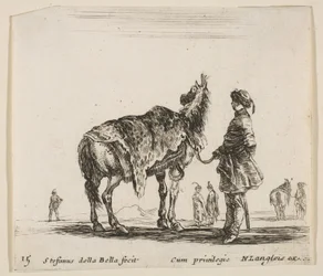 Tavola 15: un nobile polacco, di spalle, che tiene il suo cavallo coperto di pelle di leopardo, ca. 1644-47