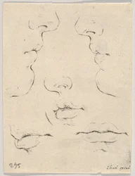 Tavola 4: due profili e tre bocche, da Il libro per imparare a disegnare Livre po..., ca. 1649