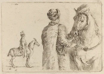Attendente polacco che tiene le briglie di un cavallo
