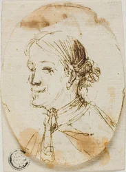 Busto ritratto di uomo con cravatta (recto); schizzo di sella (verso)