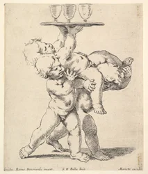 Tre bambini che portano un vassoio