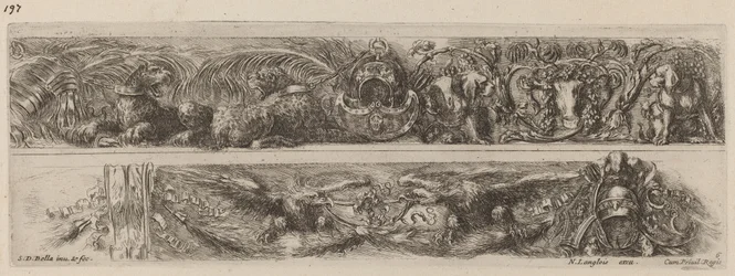 Due bande ornamentali con leopardi e aquile incatenati, probabilmente 1648