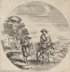 Due contadini che viaggiano in un paesaggio, 1656