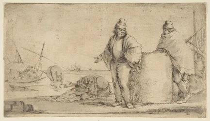 Due marinai con una balla di merce, ca. 1662