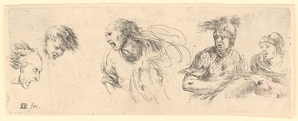 Diversi studi di teste e due studi di cavalieri