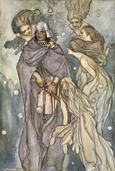 Lì abitavano le ninfe del mare dai capelli rossi, illustrazione da 