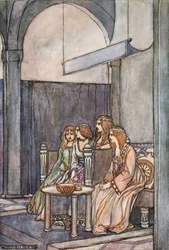 Lì sedevano le tre fanciulle con la Regina