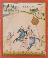 Maharana Amar Singh II a cavallo di un cavallo di Jodhpur