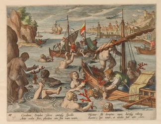 Pesca del corallo. Dalla serie Venationes Ferarum, Avium, Piscium, 1578