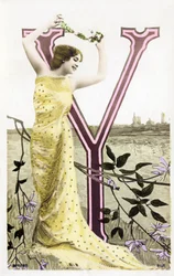 Bianca Toledo, artista, cantante e ballerina sivigliana della Belle Epoque - Casino de Paris, Folies Bergere - alfabeto in cartolina