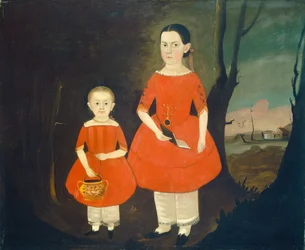 Sorelle in rosso, 1840-1850 circa (olio su tela)