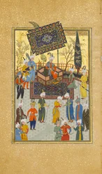 Khusrau seduto sul suo trono, Folio 64 da un Khamsa Quintet di Nizami