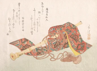 Shakuhachi, un tipo di flauto di bambù e la sua custodia, XIX secolo