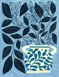 Fogliame in un vaso blu