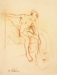 Donna Nuda Seduta su un Letto