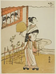 (Facsimile) Il quarto mese (Uzuki), dalla serie "Versioni popolari dei poeti immortali nelle quattro stagioni (Fuzoku shiki kasen)"