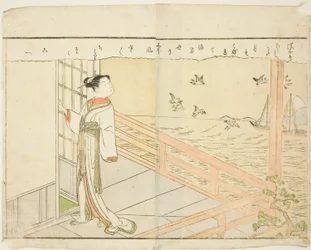 Illustrazione a doppia pagina dal Vol. 2 di "Libro illustrato dei broccati di primavera (Ehon haru no nishiki)"
