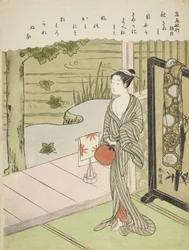 Poesia di Fujiwara no Toshiyuki, da una serie senza titolo di Trentasei Poeti Immortali, c.1767-68