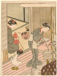 Vele di ritorno del portasalviette (Tenugui-kake no kihan), dalla serie "Otto vedute del salotto (Zashiki hakkei)"