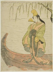 Danzatrice Shirabyoshi in piedi nella barca Asazuma