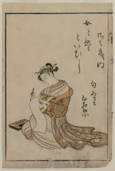 La cortigiana che scrive da un libro da Una collezione di belle donne di Yoshiwara, 1770
