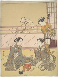 Giovani donne che giocano a Kitsune-ken (gioco della volpe)