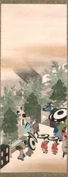 Yoshiwara e Shinagawa, Periodo Edo (inchiostro, colore e oro su seta)