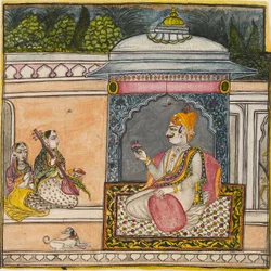 Un Raja che ascolta musica su una terrazza, c1800