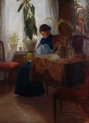 Interno con donna che cuce
