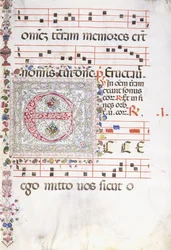 Una grande iniziale decorata "E", c.1500