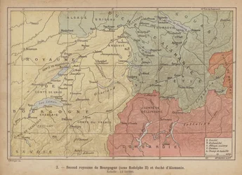 Ducati di Borgogna e Alamannia, inizio del X secolo (incisione colorata)