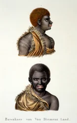 Nativi della Terra di Van Diemen, cioè Tasmania, da Studio etnologico di vari tipi razziali di vari continenti, di C.I. Brodtmann, 1824