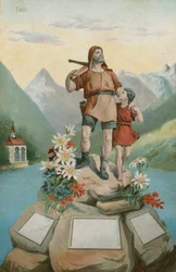 Guglielmo Tell e suo figlio (cromolito)
