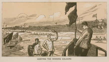 Ricordi di una gara di canottaggio Oxford e Cambridge: issare i colori della vittoria
