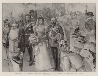 La processione della sposa che attraversa il corridoio temporaneo verso la cappella