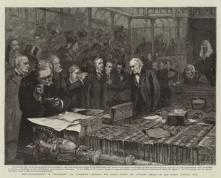 La riunione del Parlamento, Mr. Gladstone entra alla Camera durante il discorso di Mr. Fowler sul Parish Councils Bill