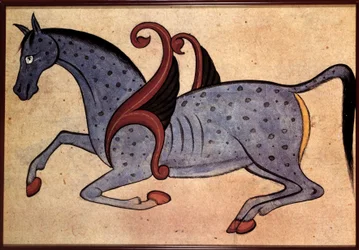Arte siriana: cavallo alato identificato come Salsaiel (manoscritto cosmologico)