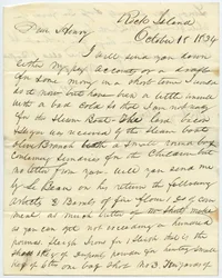 Lettera firmata T.F. Smith, Rock Island, a Henry Chouteau, St. Louis, Mo., 18 ottobre 1834