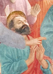 La testa di San Paolo, dal Risveglio del figlio di Teofilo e San Pietro intronizzato come primo vescovo di Antiochia, c.1427 e c.1484-85 (dettaglio)