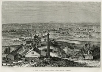 Veduta generale delle miniere di Sandhurst, incisione dal disegno di Taylor, per illustrare la storia sei mesi in Australia, di Désiré Charnay, missione incaricata dal Ministero della Pubblica Istruzione, nel 1878, pubblicato in Le tour du monde