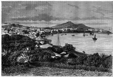 Veduta della baia di Macao. Incisione da un disegno di Taylor, in "Le Tour du Monde, Nouveau journal des Voyages", a cura di Edouard Charton, Parigi