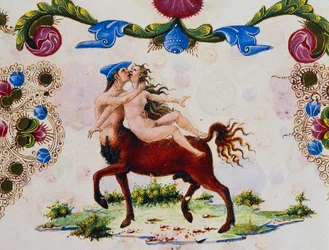 Centauro e figura femminile, Volume II f 287, v, Bibbia di Borso d