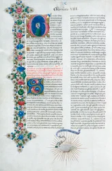 Pagina di manoscritto miniato dal Decameron, di Giovanni Boccaccio, italiano, c1467