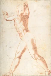 Uomo Nudo in Piedi recto, Tre Studi di Soldati verso