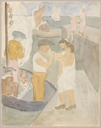Famiglia in piedi al porto