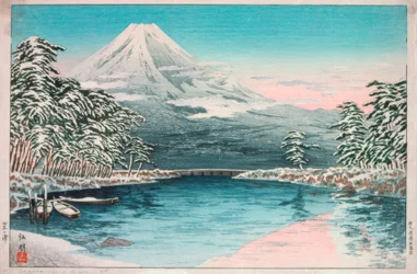 Monte Fuji visto da Tagonoura, paesaggio innevato