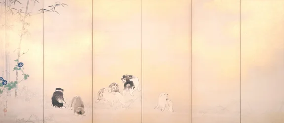 Schermo di glicine e gloria mattutina con cani