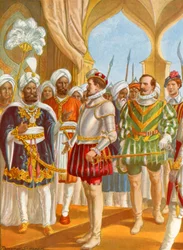 Conversazione tra Pietro Alvares Cabral e il re di Calicut