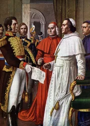 Papa Pio VII, prigioniero al castello di Fontainebleau, acconsentì a firmare, il 25/01/1813, il Concordato di Fontainebleau (1813), con cui abdicò alla sua sovranità temporale, parte della sua autorità spirituale