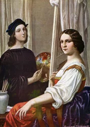 Ritratto del pittore Raffaello (Raffaello Sanzio 1483 - 1520) che dipinge la Fornarina